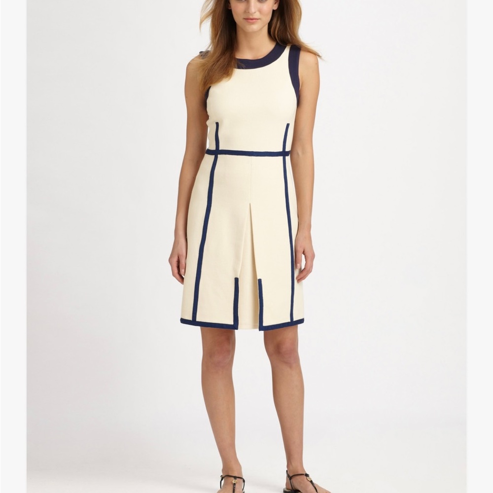 Tory Burch Cream and Navy Midi Dress